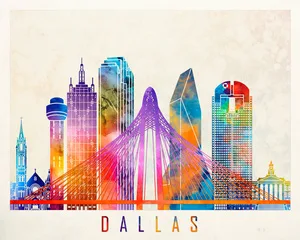 Dallas landmarks watercolor poster